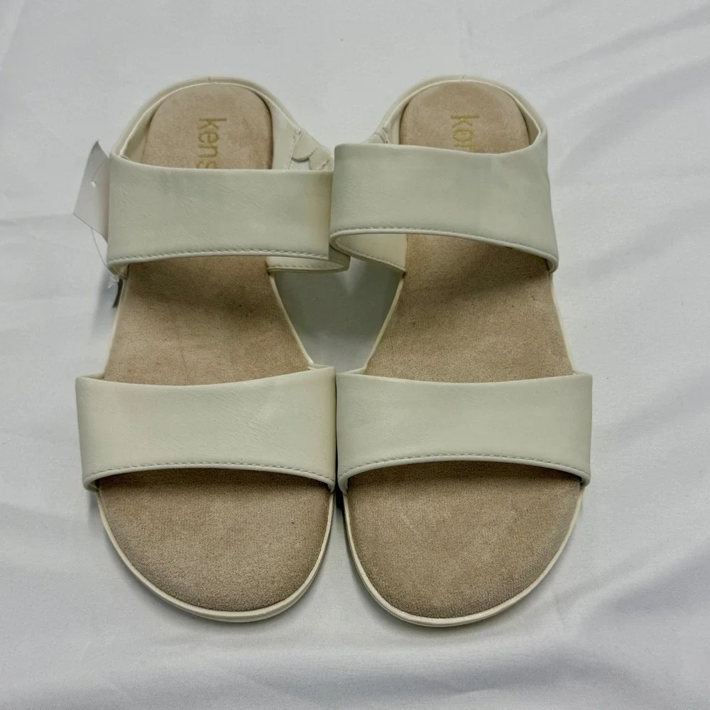 Kensie Endy Comfort Beige Platform Slide Sandals Womens 7M KS261621 Cream New